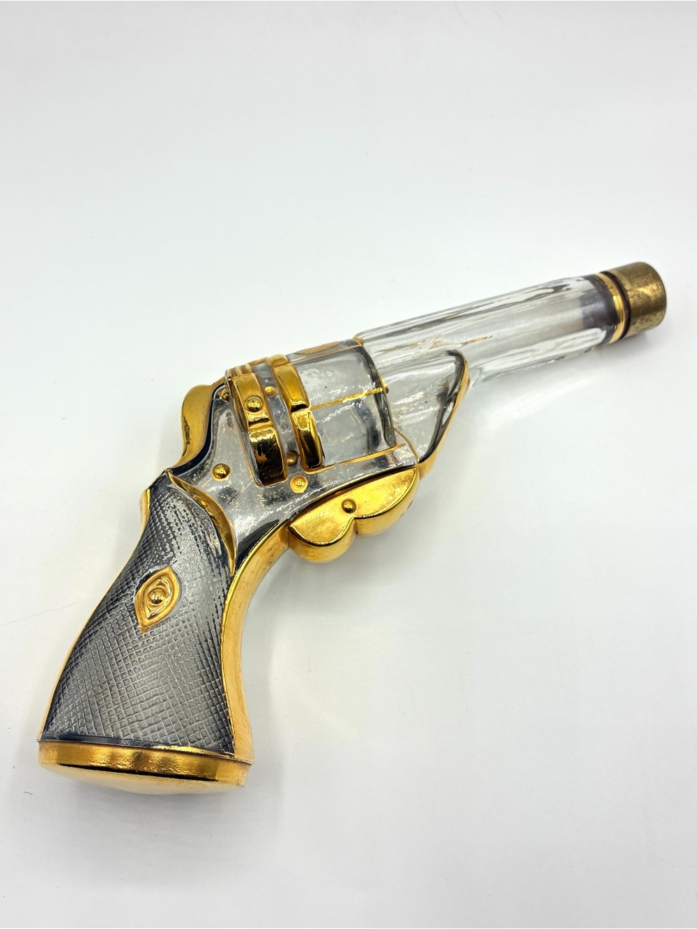 Vintage Austrian Revolver Shaped Glass Bottle Famosa LPW MCM